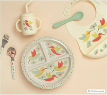 Load image into Gallery viewer, Sugarbooger Fresh & Messy Silicone Bib & Spoon Set Hummingbird