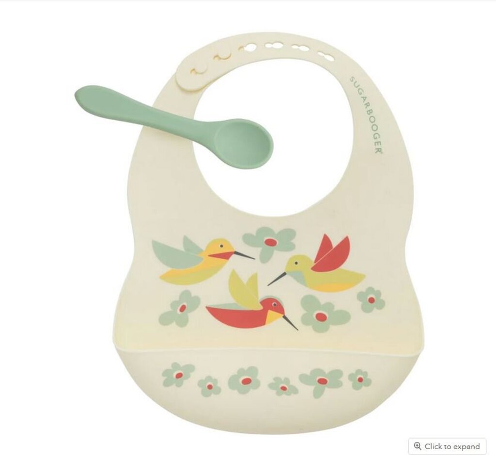 Sugarbooger Fresh & Messy Silicone Bib & Spoon Set Hummingbird