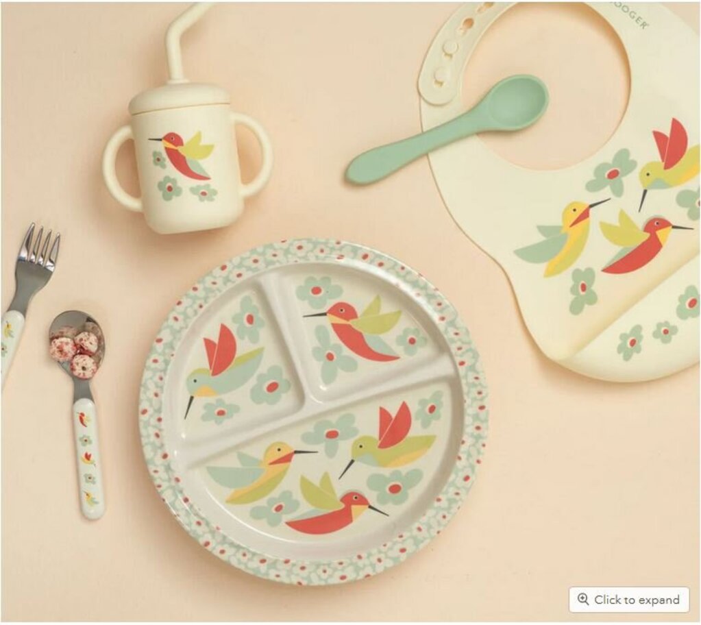Sugarbooger Fresh & Messy Silicone Bib & Spoon Set Hummingbird