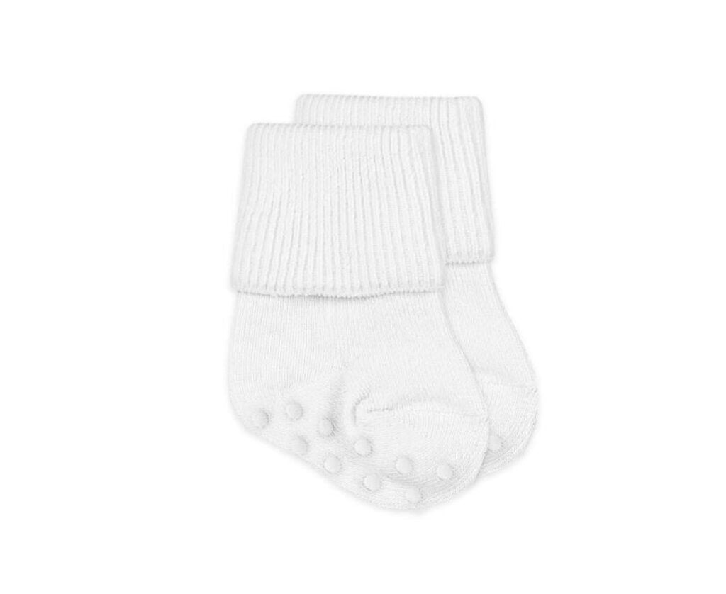 Newborn (0-1 Shoe) Organic Turn Cuff Non-Skid White
