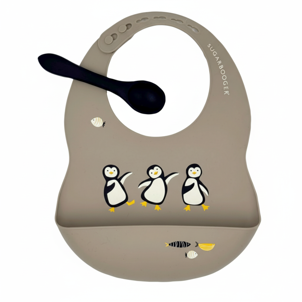 Sugarbooger Fresh & Messy Silicone Bib & Spoon Set Penguin