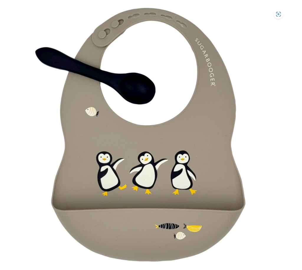 Sugarbooger Fresh & Messy Silicone Bib & Spoon Set Penguin