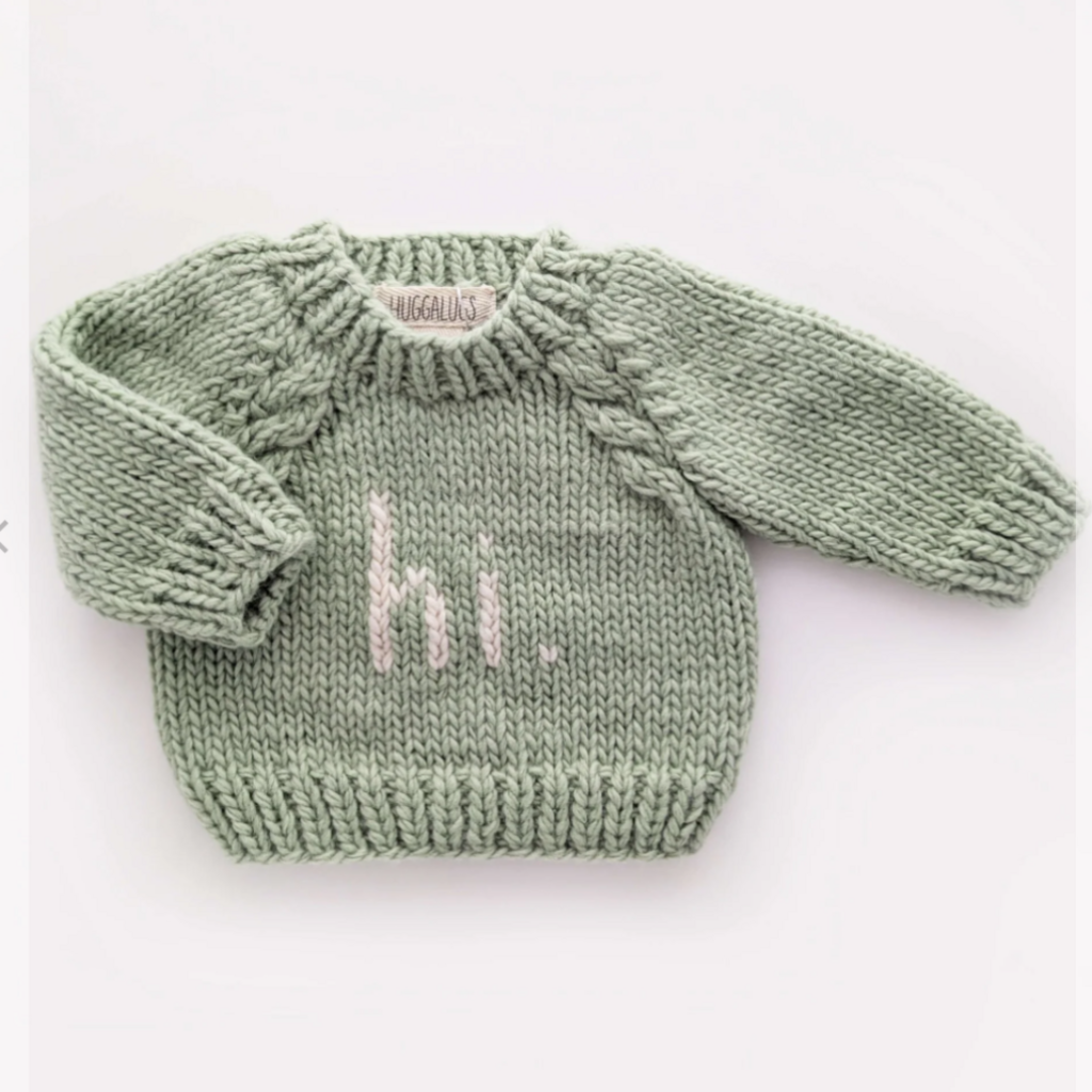 Huggalugs hi. Sage Green Crew Neck Sweater