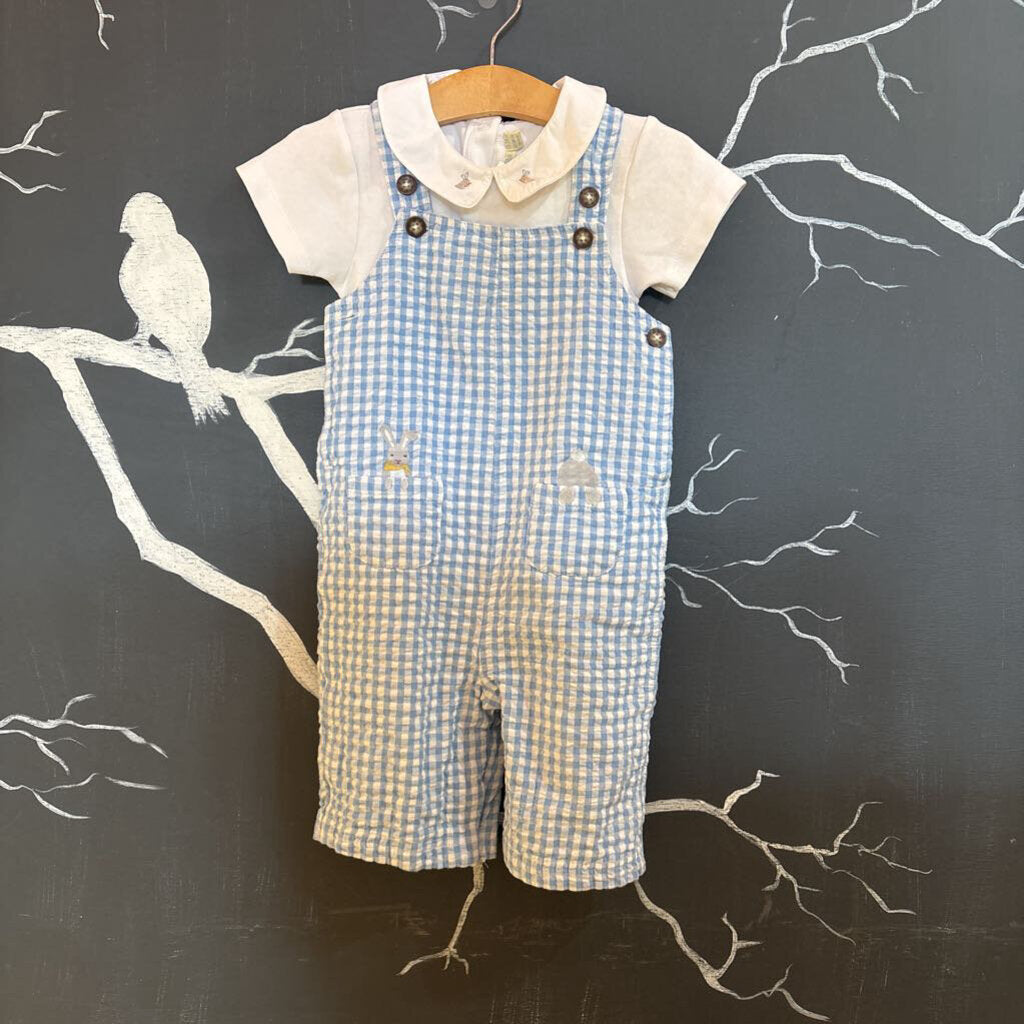 Jojo Maman Bebe Blue Gingham Bunny Overall & Polo 18-24m