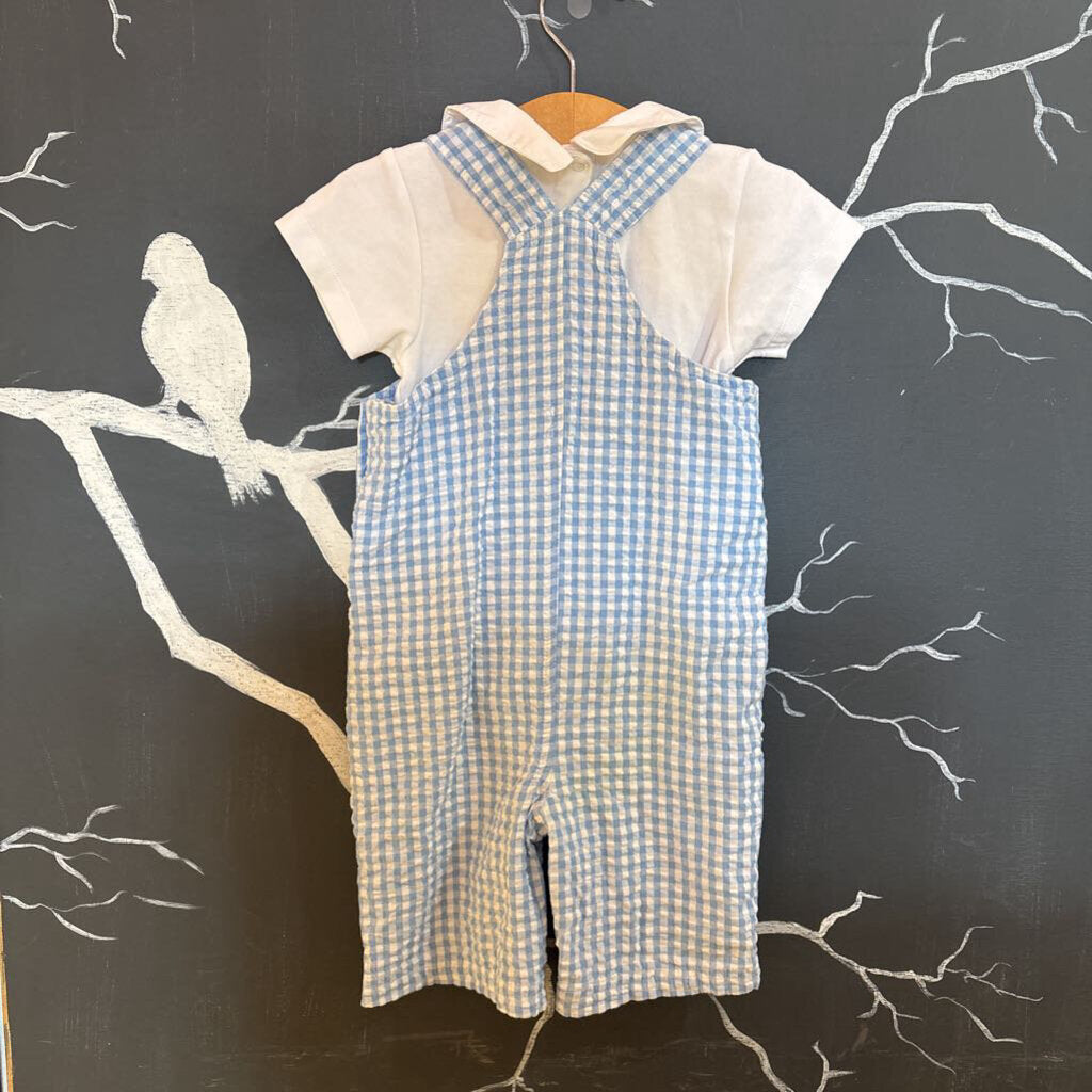Jojo Maman Bebe Blue Gingham Bunny Overall & Polo 18-24m