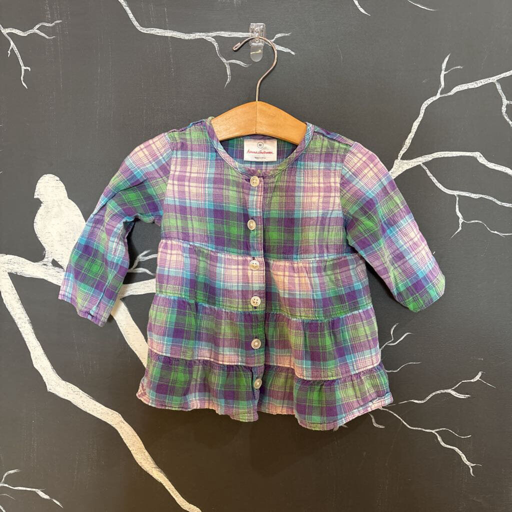 Hanna Andersson Purple Green Plaid LS Blouse 12m