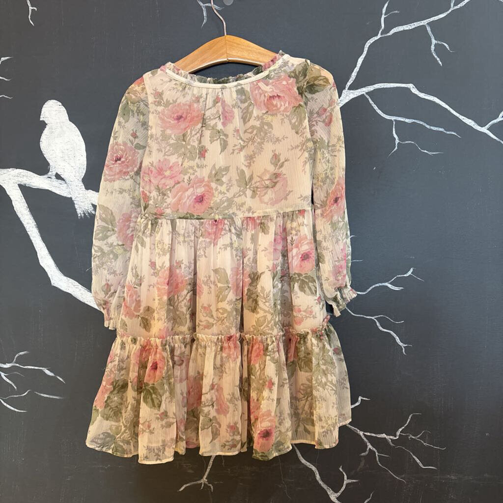 Ralph Lauren Cream Pink Flowers LS Fancy Dress 3t