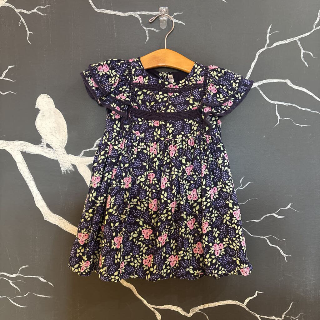 Sergent Major Navy Purple Pink Floral Fancy SS Dress w/ Bloomers 24m