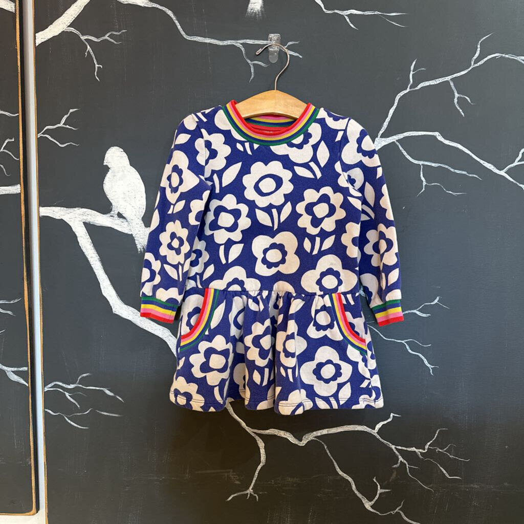 Boden Blue White Flower LS Sweatshirt Dress 4-5