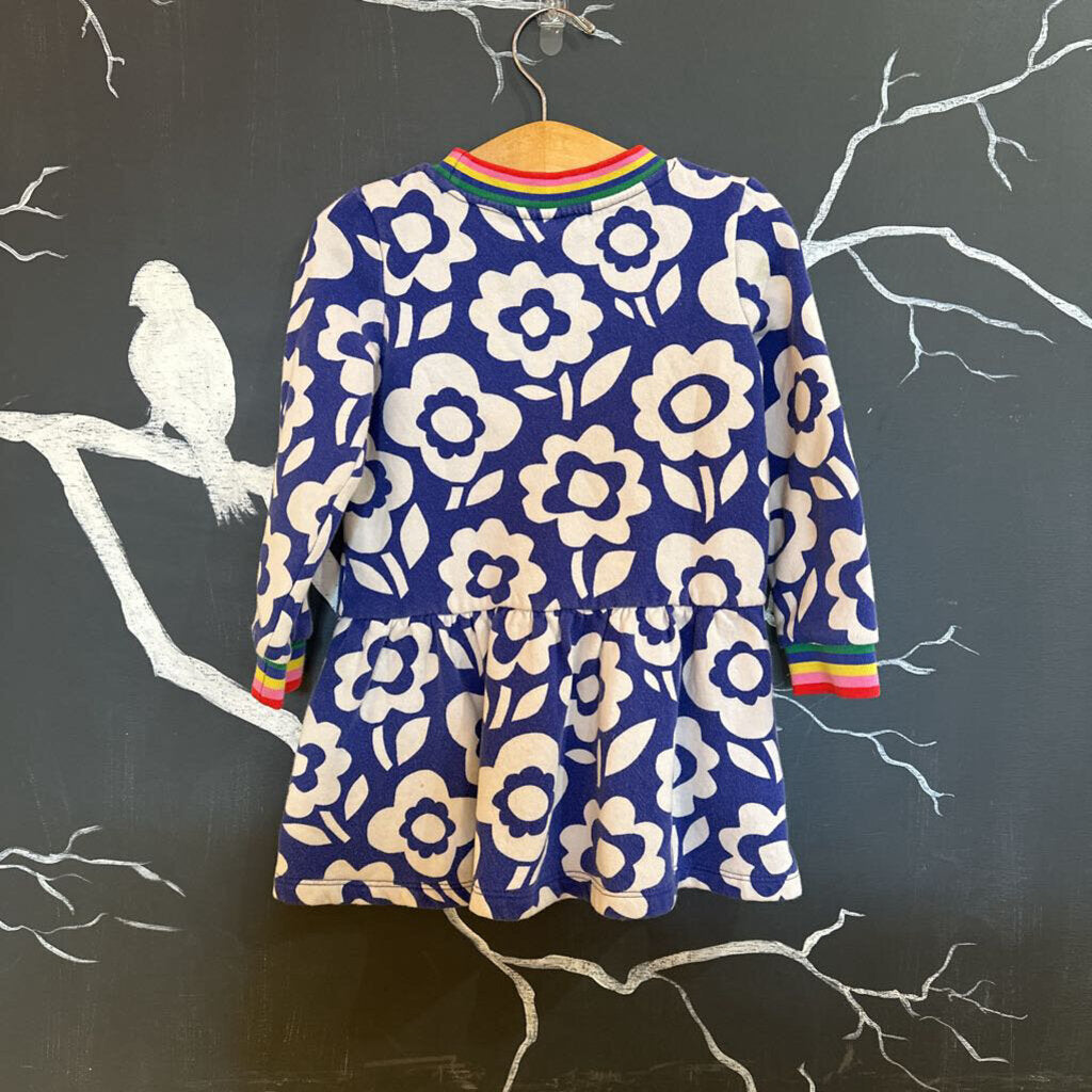 Boden Blue White Flower LS Sweatshirt Dress 4-5