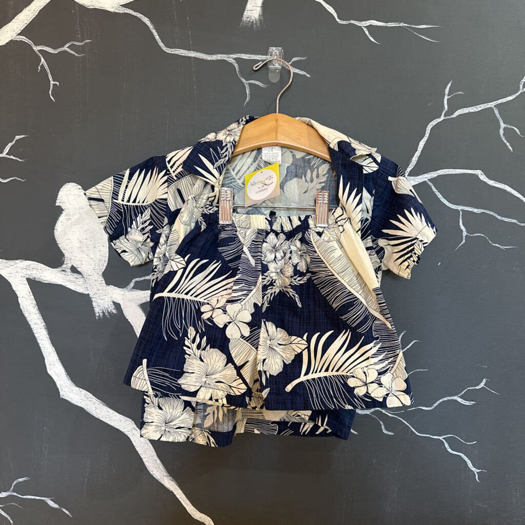 Palmwave Hawaii Navy Cream Tropical SS Button-up & Short Set 4