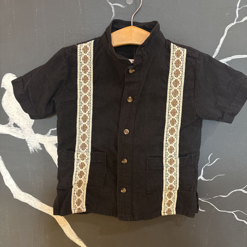 Unbranded Black Cream Stitch SS Button-up