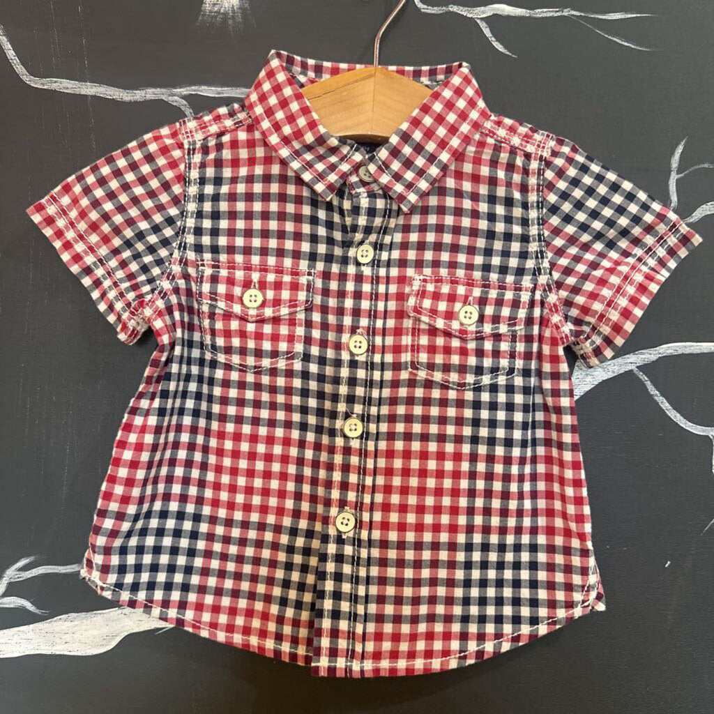 Baby Gap Red White Blue Gingham SS Button-up 3-6m