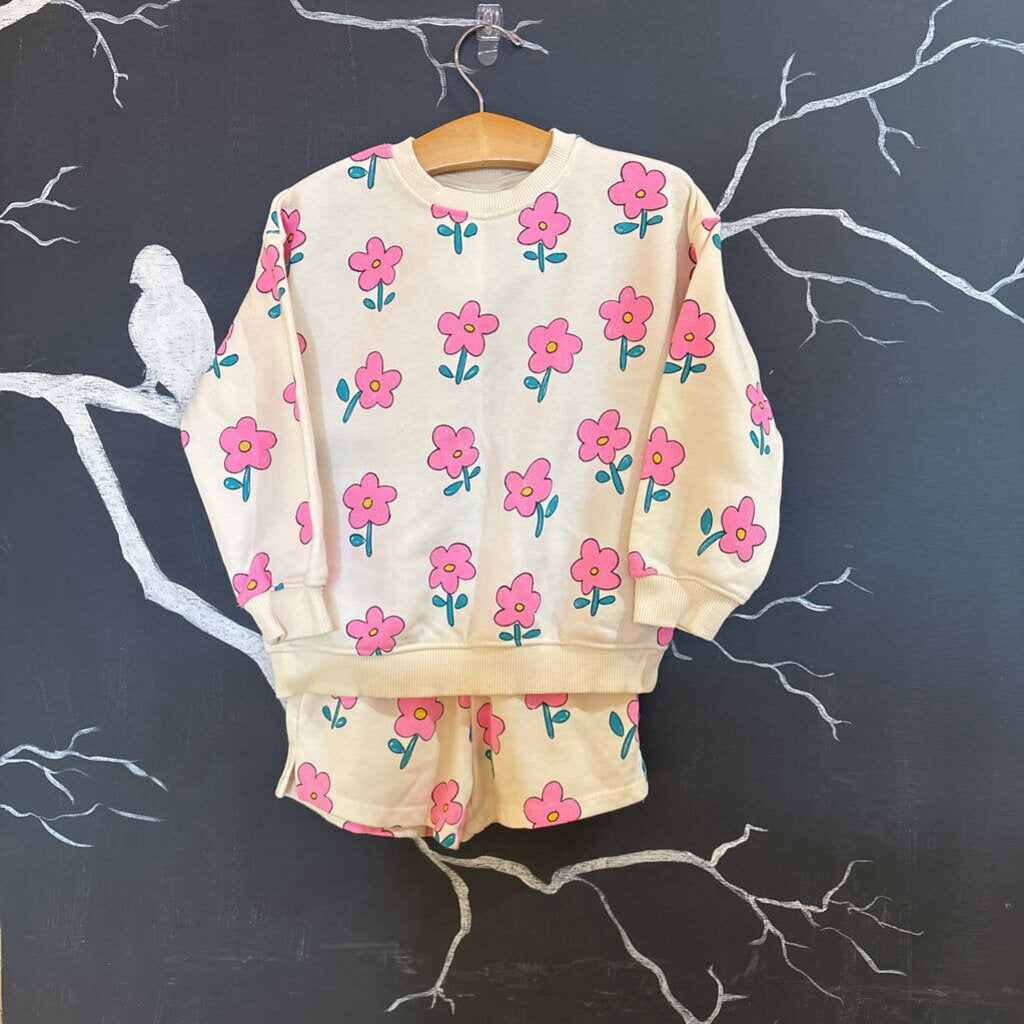 Zara Cream Pink Flower Sweatshirt & Short Set 4