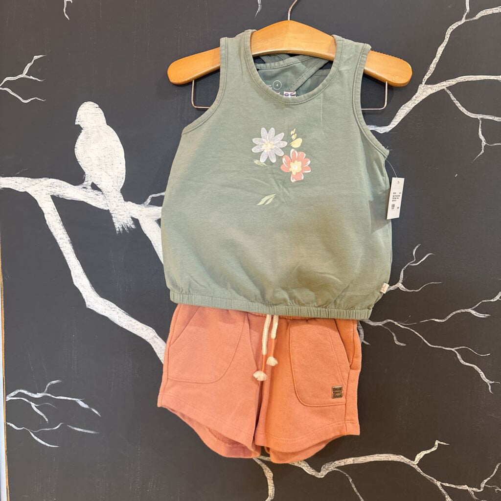 Deux Par Deux Green Pink Flower Tank & Short Set 4