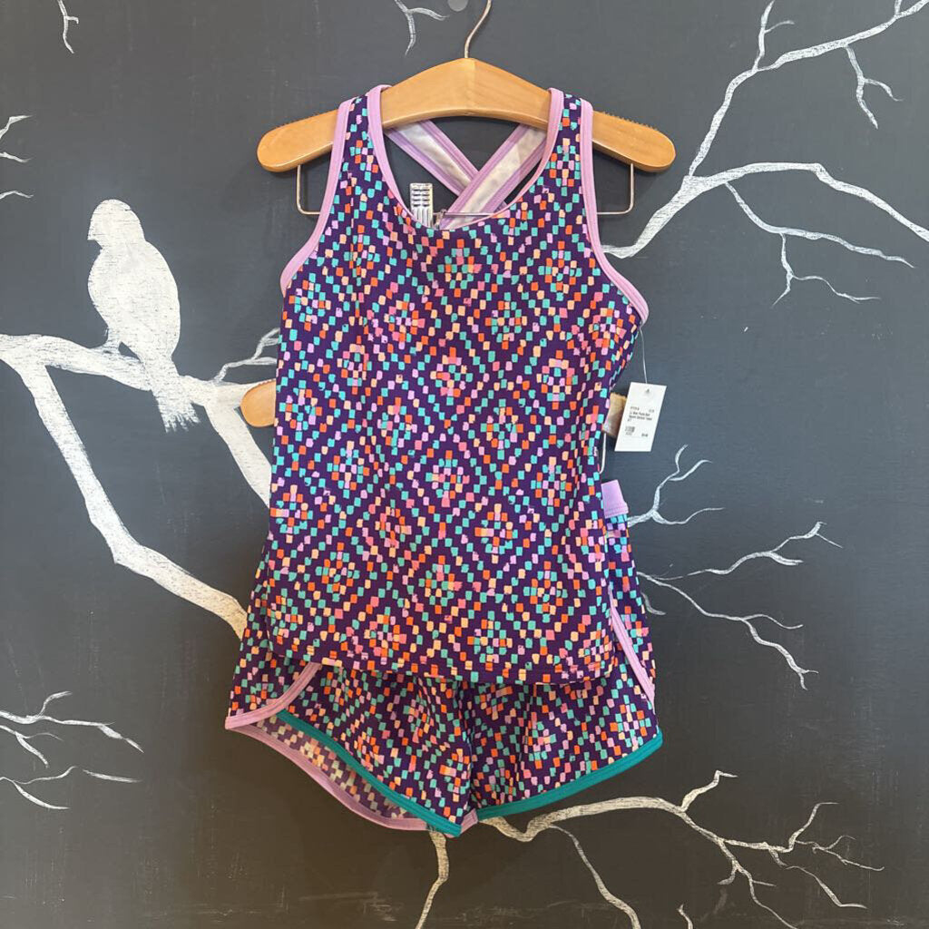 LL Bean Purple Multi Square Diamond Tankini 6-7