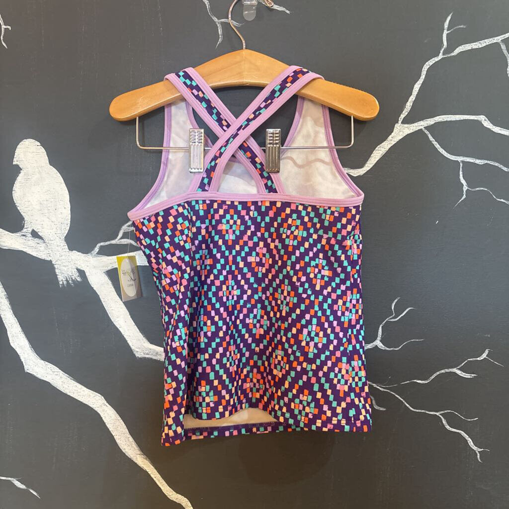 LL Bean Purple Multi Square Diamond Tankini 6-7