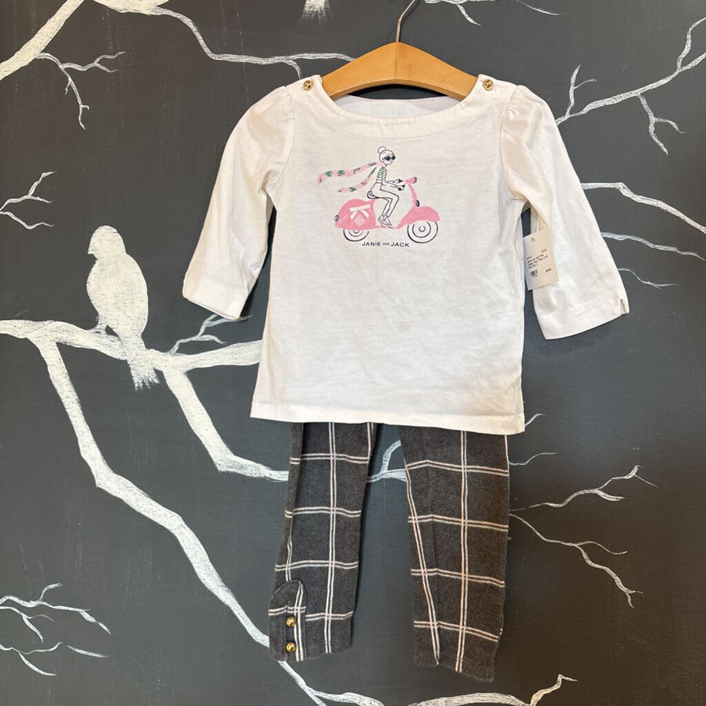 Janie and Jack Pink Vespa Gray Plaid LS & Pant Set 3