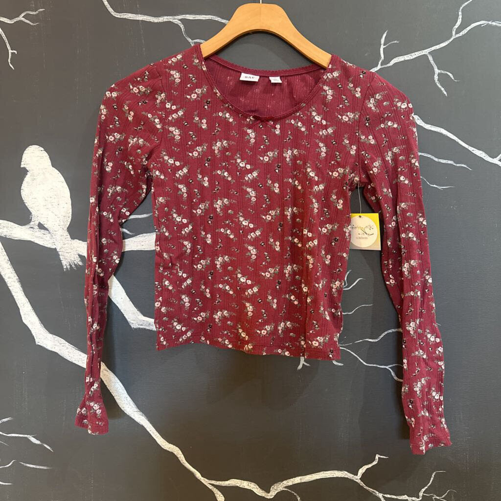 Gap Kids Maroon Floral LS Shirt 10