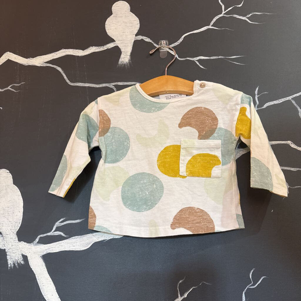 Zara White Brown Blue Orange Circles LS Tee 3-6m