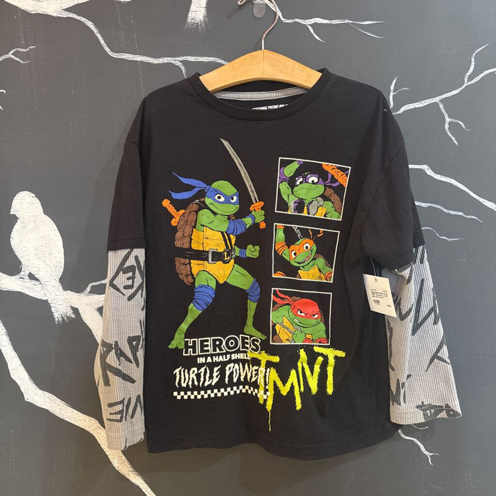 Nickelodeon Black Grey TMNT Heroes in a Half Shell LS Tee 5-6