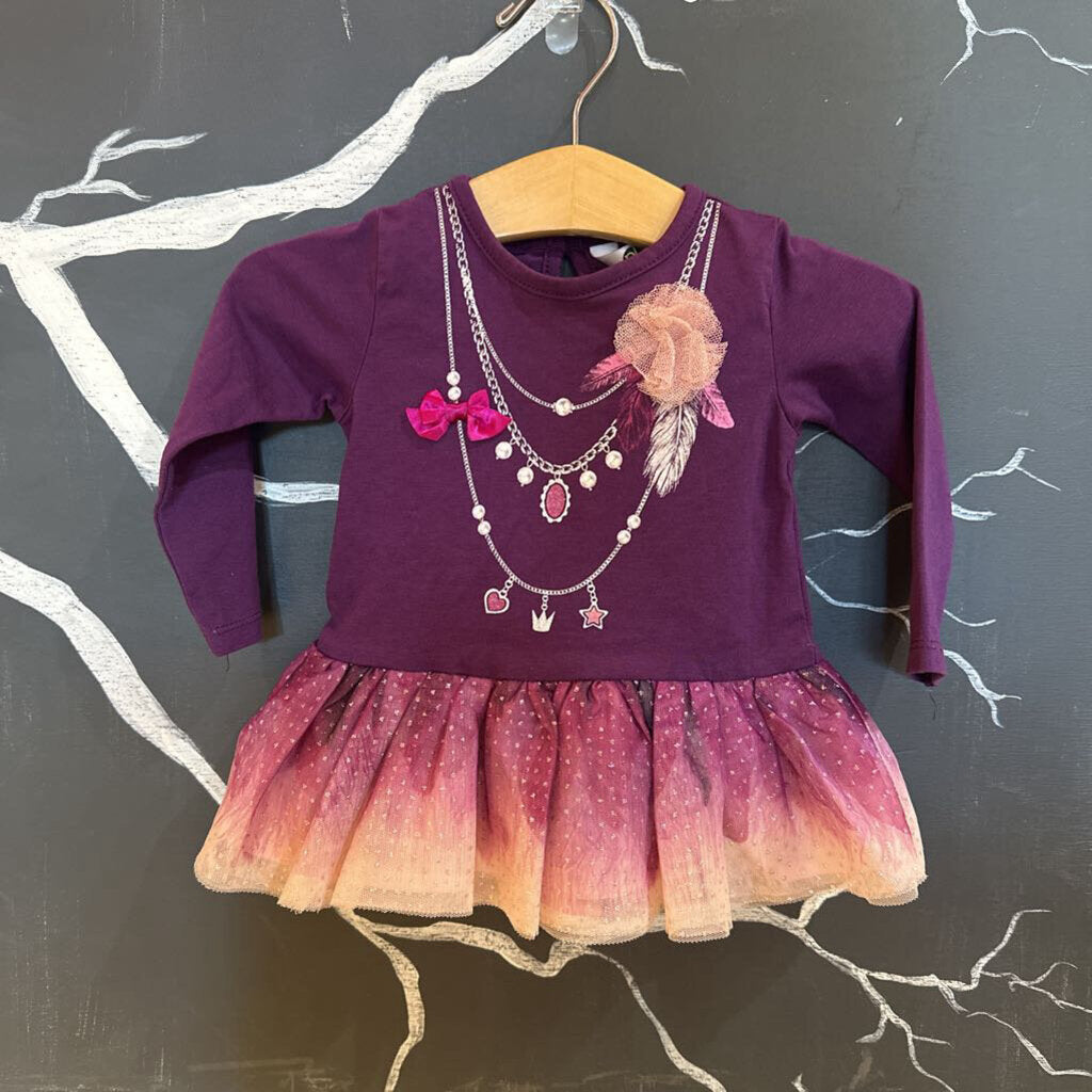 PL Kids Purple Faux Necklace Tulle LS Tunic 9m