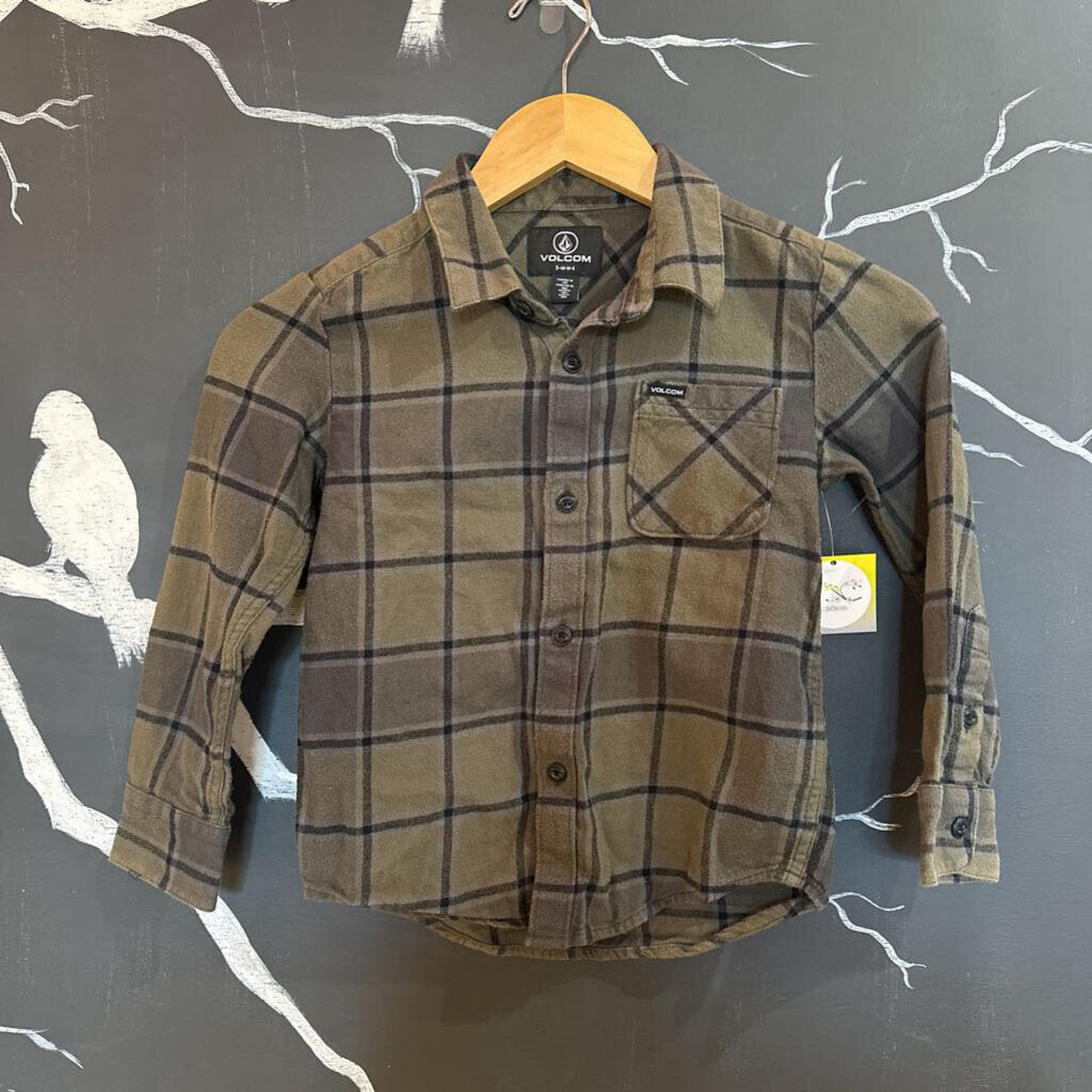 Volcom Green Plaid LS Button up 4/5