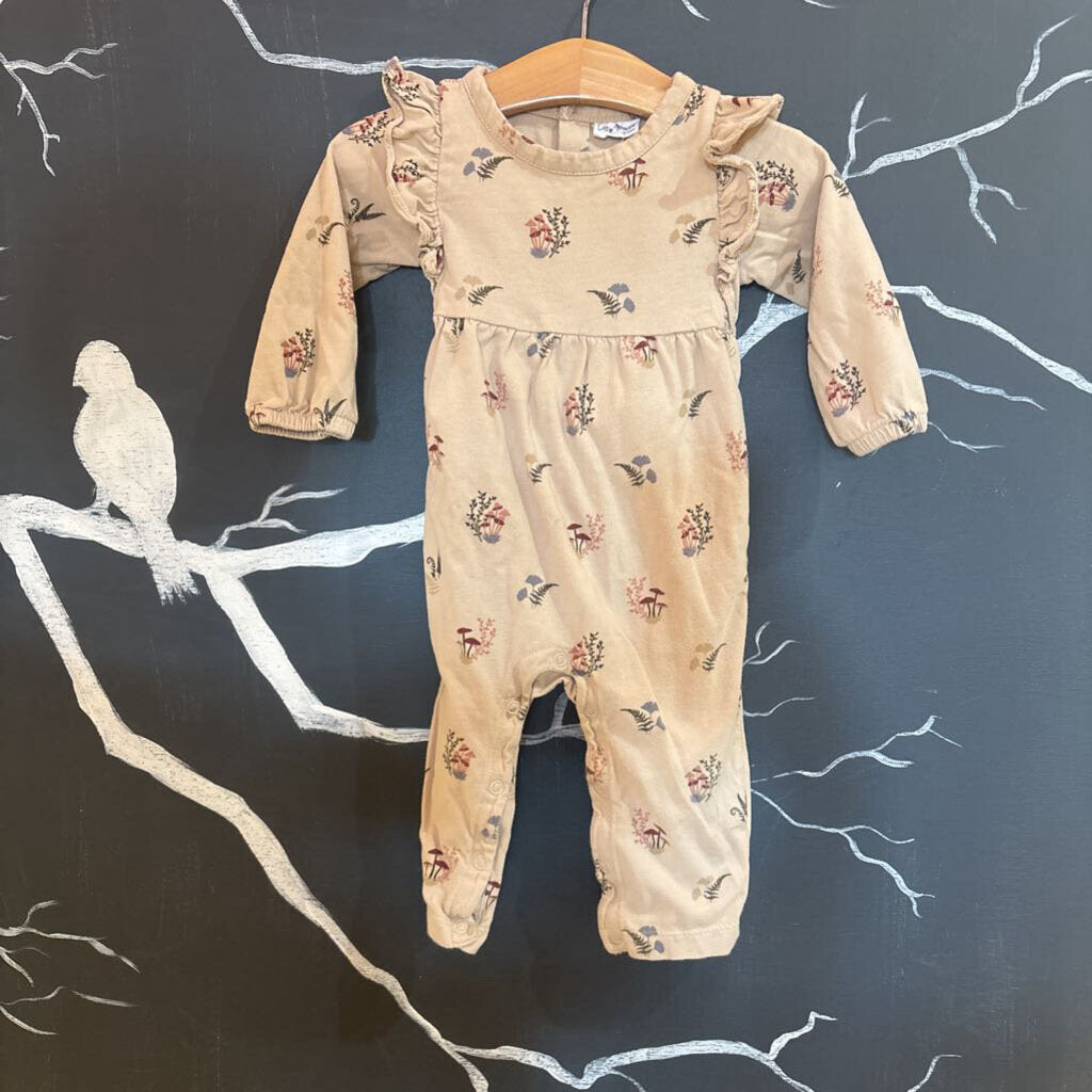 City Mouse Cream Mushroom Flora LS Jumpsuit 9-12
