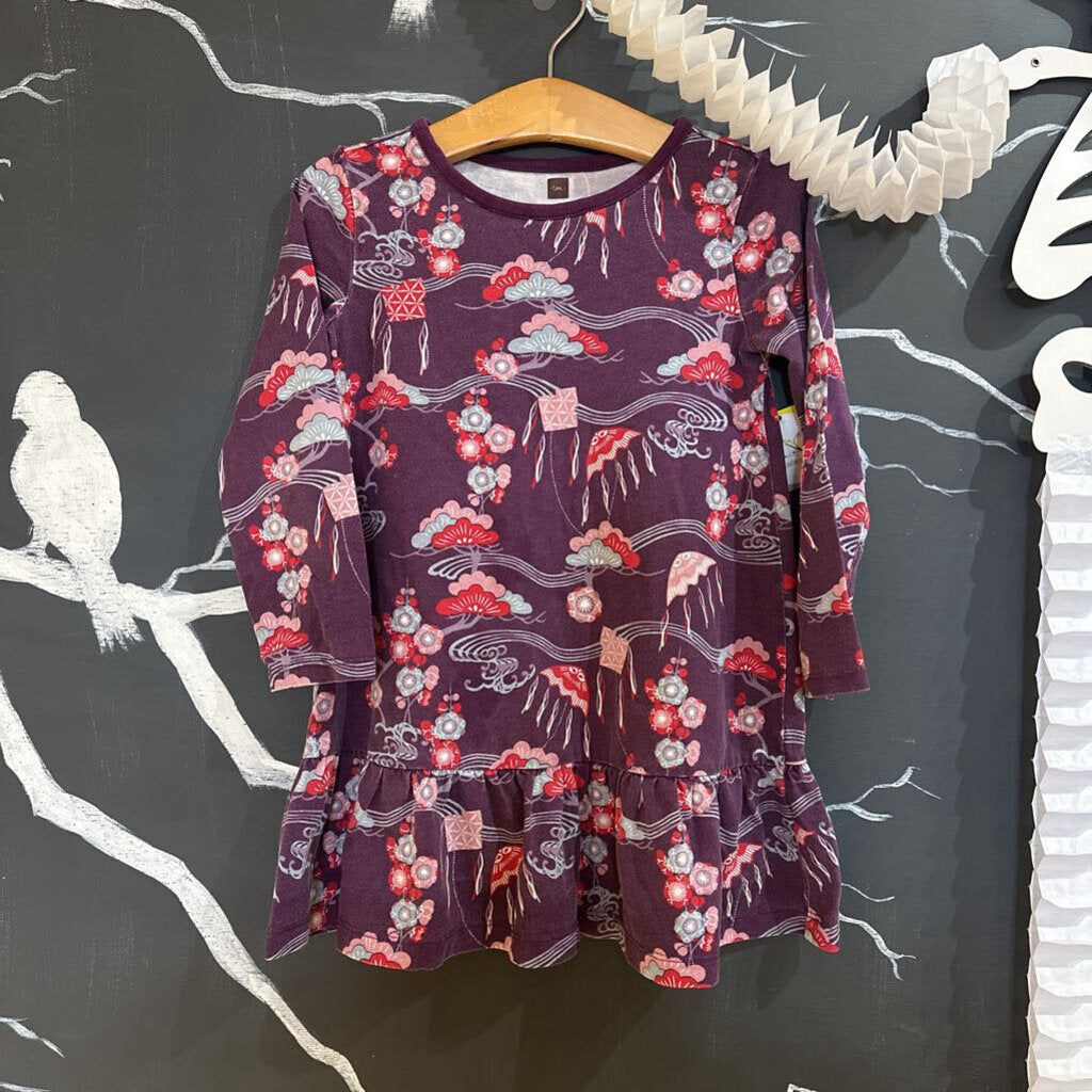 Tea Purple Kite & Blossoms LS Dress 4