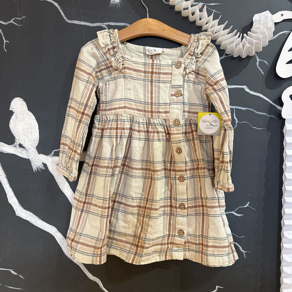 City Mouse Cream Plaid LS Dress 4