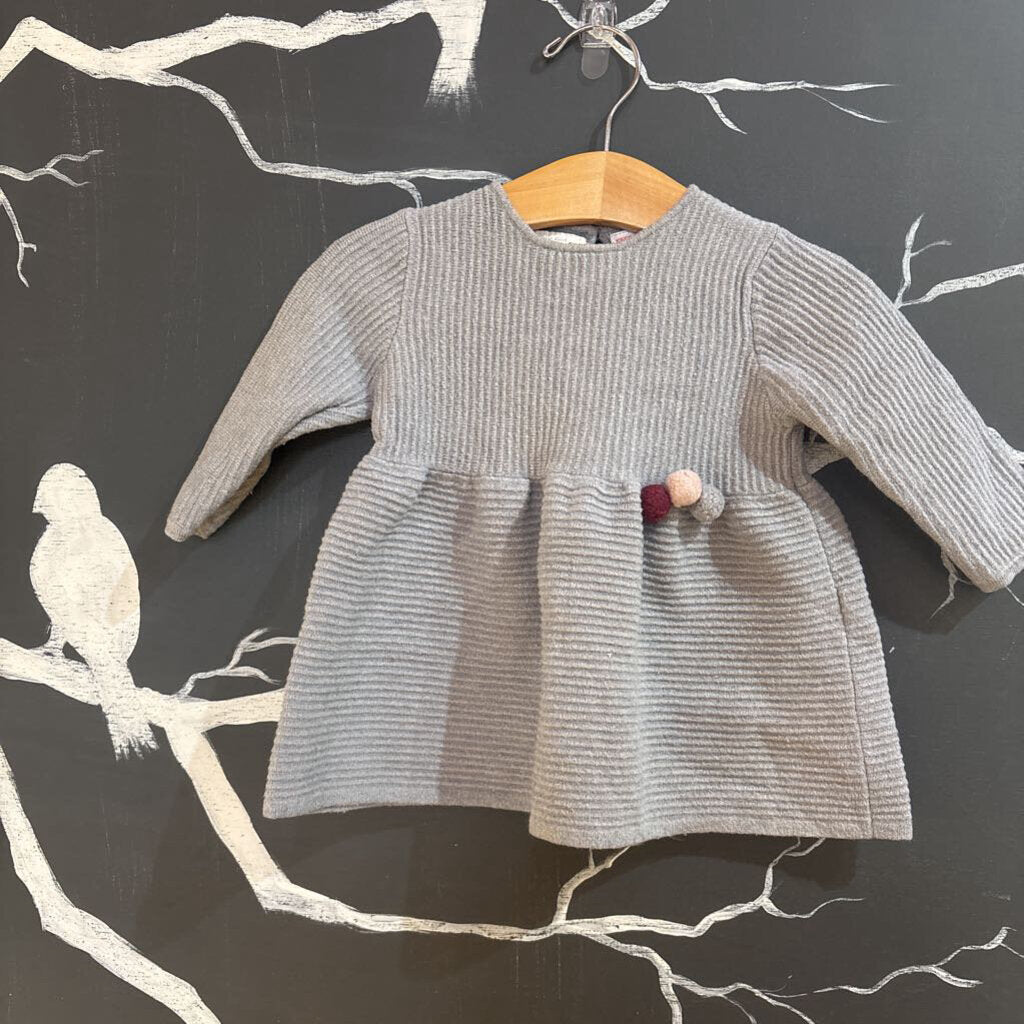 Zara Gray Ribbed LS Dress 6-9m